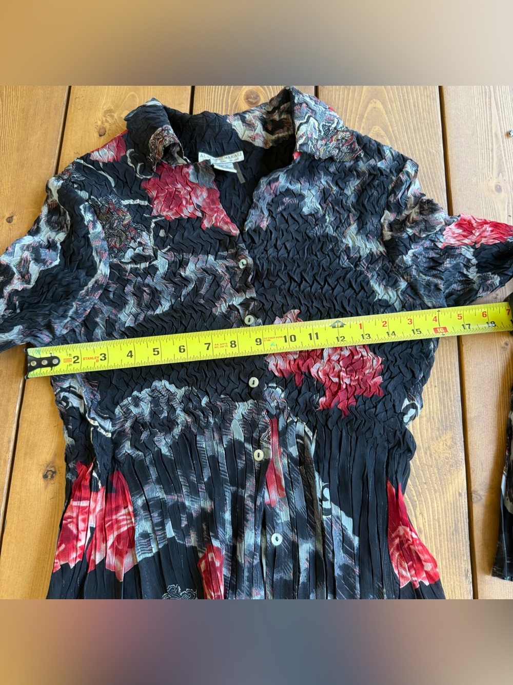 Vintage Alberto Makali Whimsygoth Crinkle Floral Button Front top L 90s Y2K - Picture 9 of 9